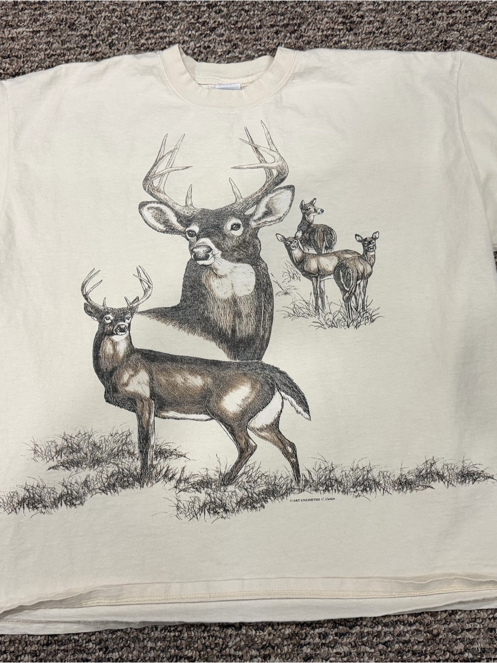 Vintage Men’s Cream Deer Graphic Short Sleeve Tee